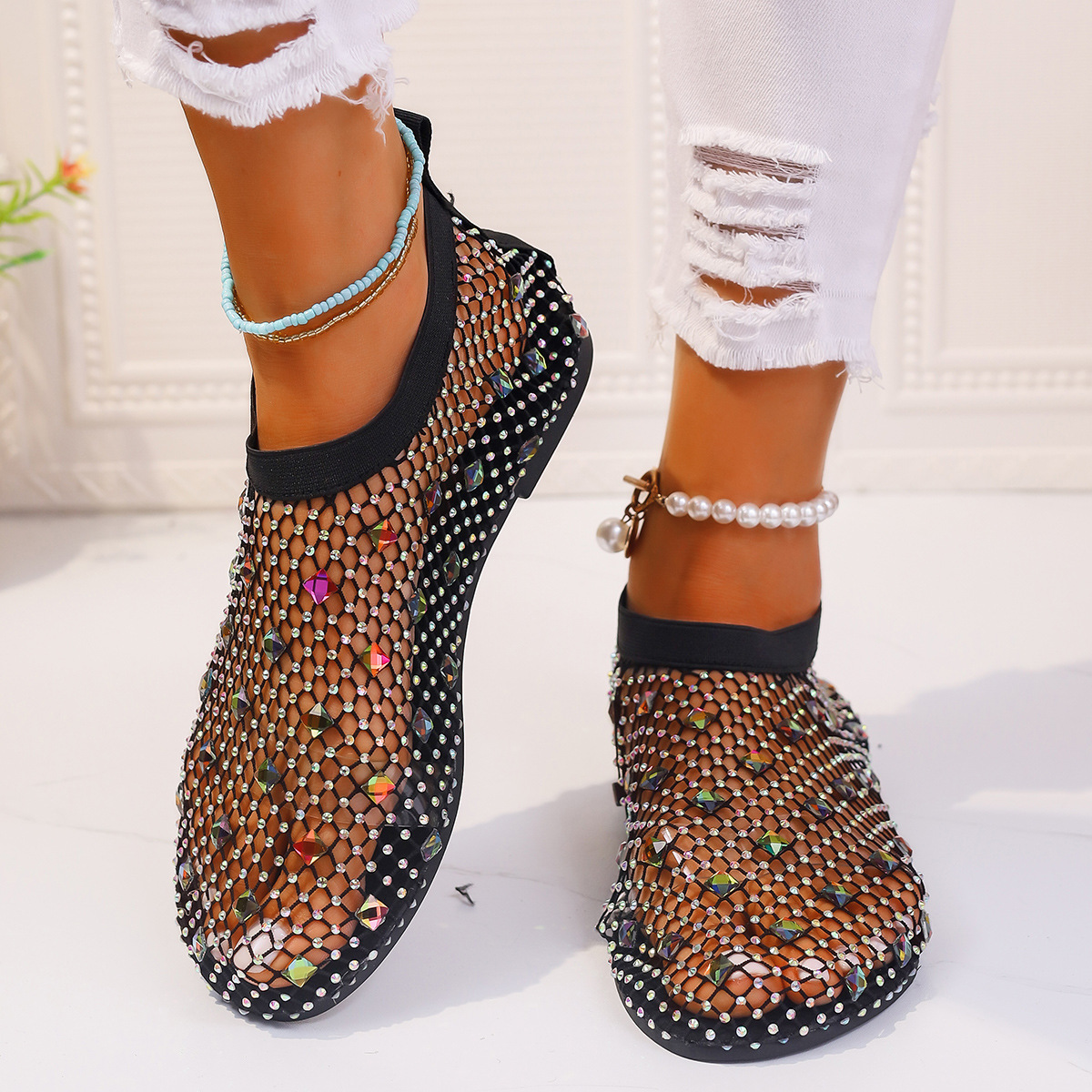 Mature Women Fashion Mesh Flat Sandals Summer Beach Shoes