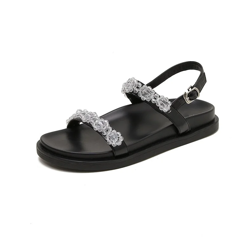 Buckle Strap Black Flat Sandals for Women Dressy Comfort Waterproof Medium Clear Arch Support Insoles for Women Shoes