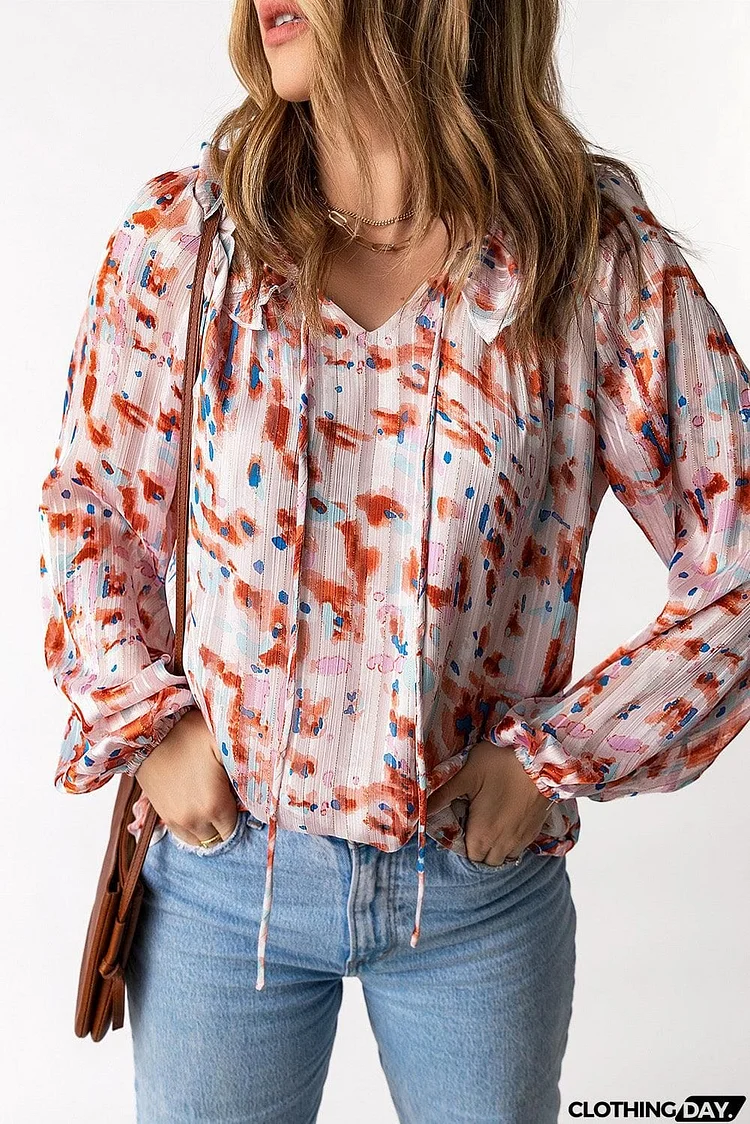 Printed Ruffled Balloon Sleeve Blouse