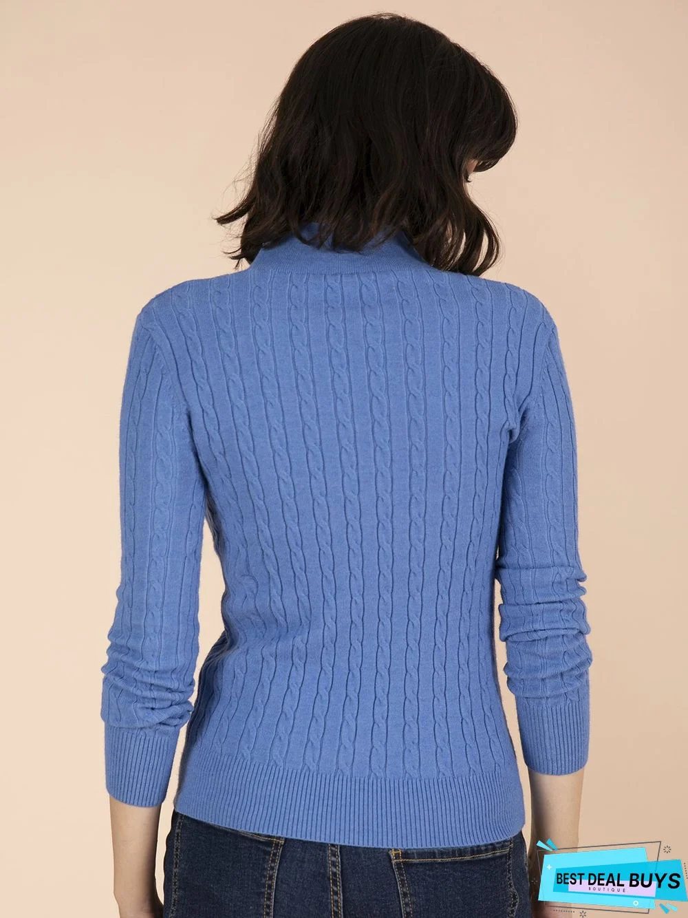 Apricot Long Sleeve Cotton-Blend Casual Sweater