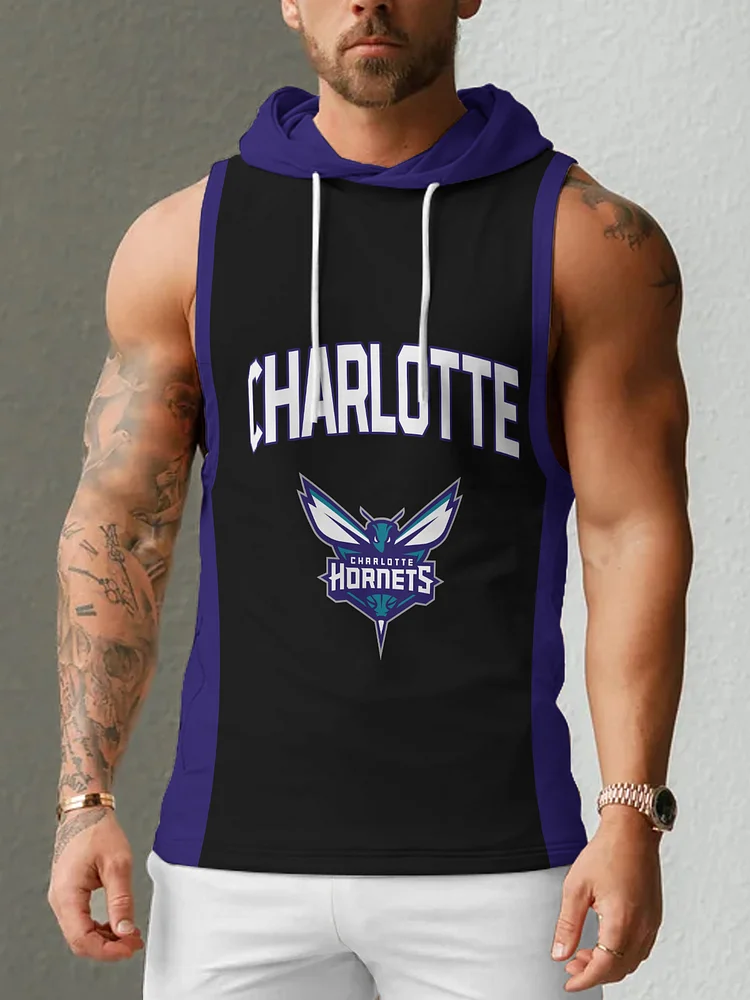Charlotte Hornets Men's Casual Comfy Sleeveless Hooded Tank Top