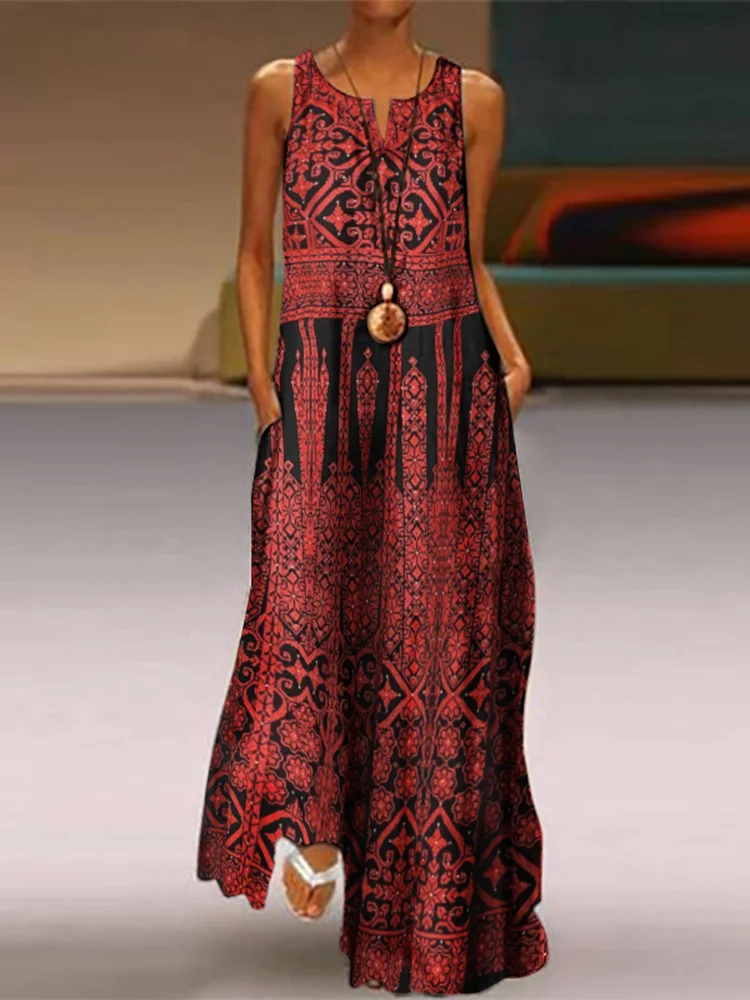 Palestinian Thobe Embroidery Black and Red Sunbola Art Inspired  Pattern Flowy Maxi Dress