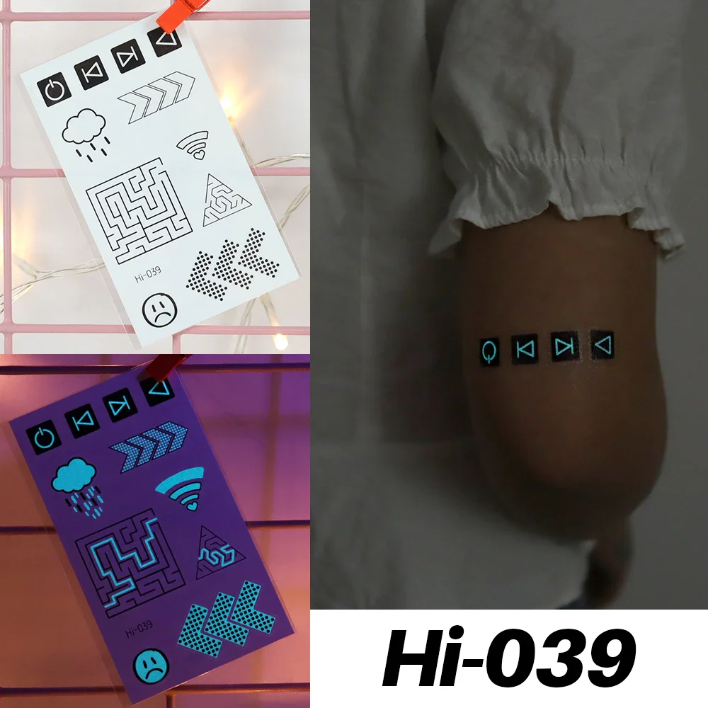 Sdrawing Luminous Tattoo Stickers Labyrinth Glowing Temporary Geometric Tattoo Waterproof Small Tatoo Body Art Fake Tattos Men Women