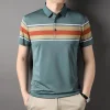 New striped cotton lapel polo shirt