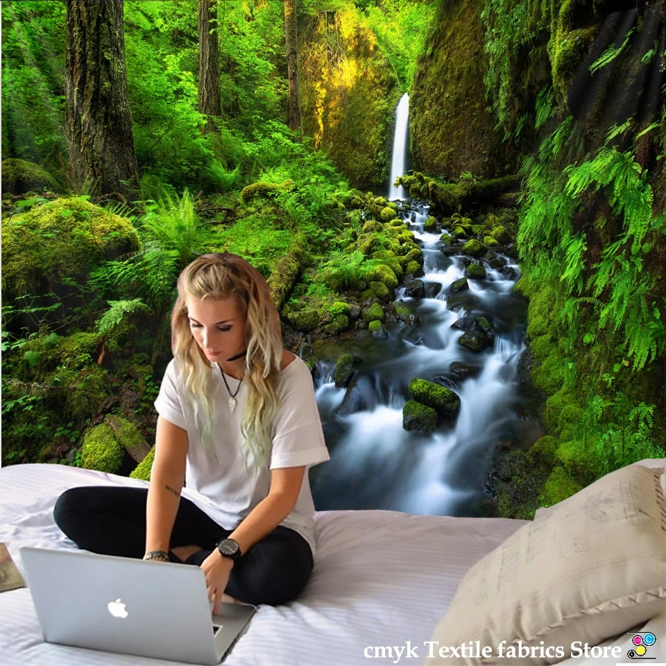 Forest Stream Tapestry Wall Hanging Sandy Beach Picnic Rug Camping Tent Sleeping Pad Home Decor Bedspread Sheet Wall Cloth