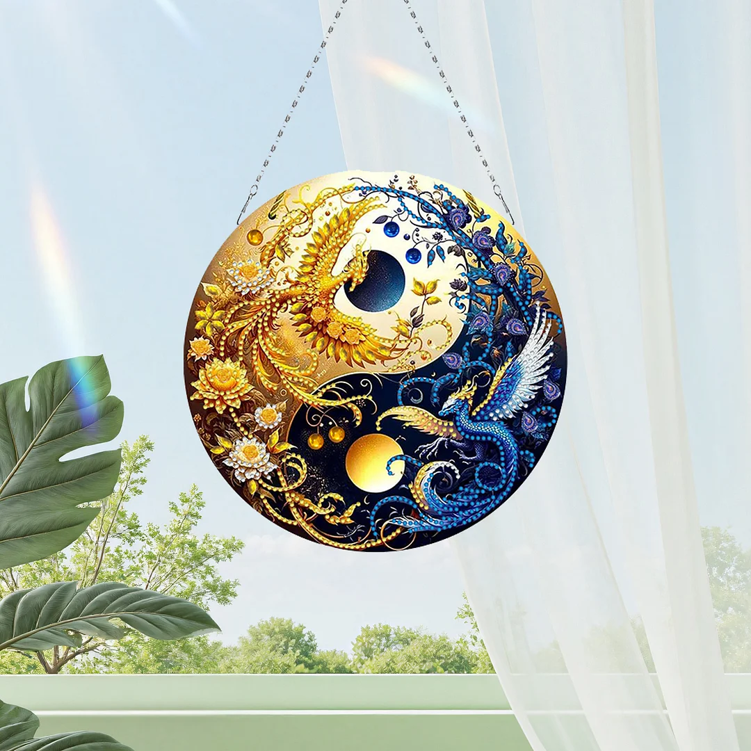 Phoenix Yin Yang 2D Flat DIY Diamond Painting Set Diamond Art Pendant Home Decor