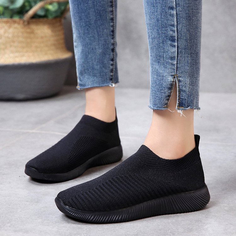 Women Sneakers Female Knitted Vulcanized Shoes Casual Slip On Ladies Flat Shoe Mesh Trainers Soft Walking Footwear Zapatos Mujer