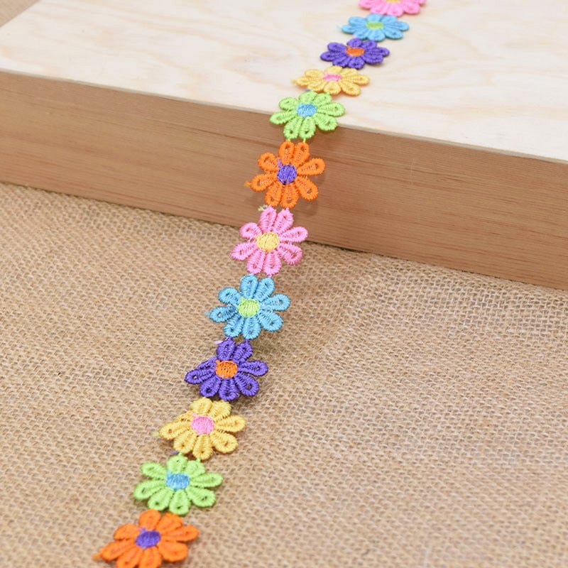3Yards 25mm Colorful Daisy Flower Lace Trim Knitting Wedding Embroidered Diy Handmade Patchwork Ribbon Sewing Supplies Crafts