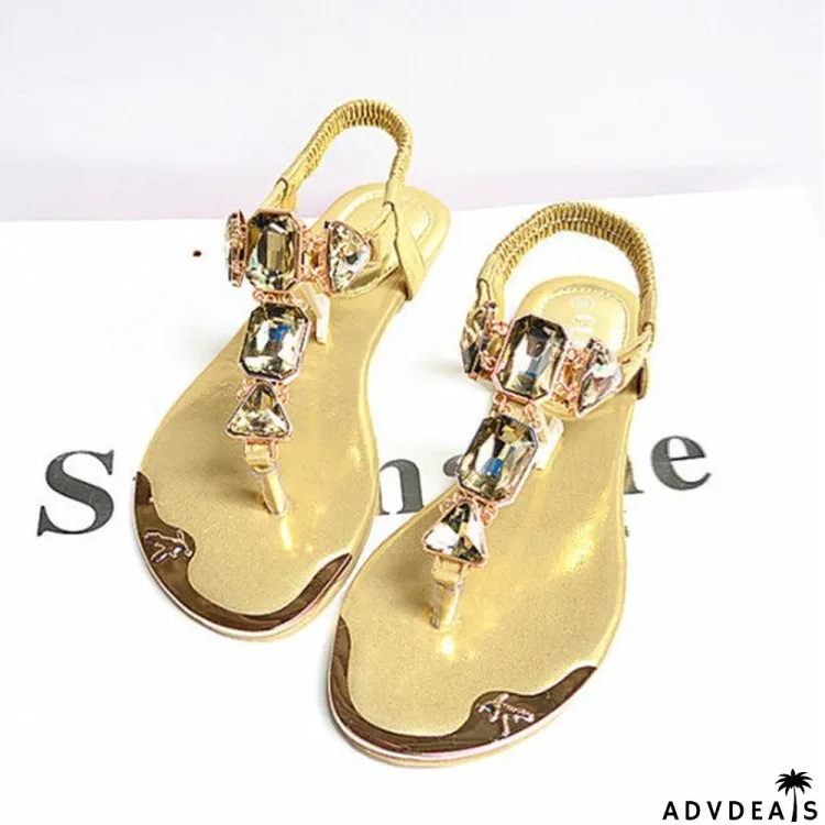 Women's Summer Rhinestone Flip-flop Flat Casual Beach Sandals