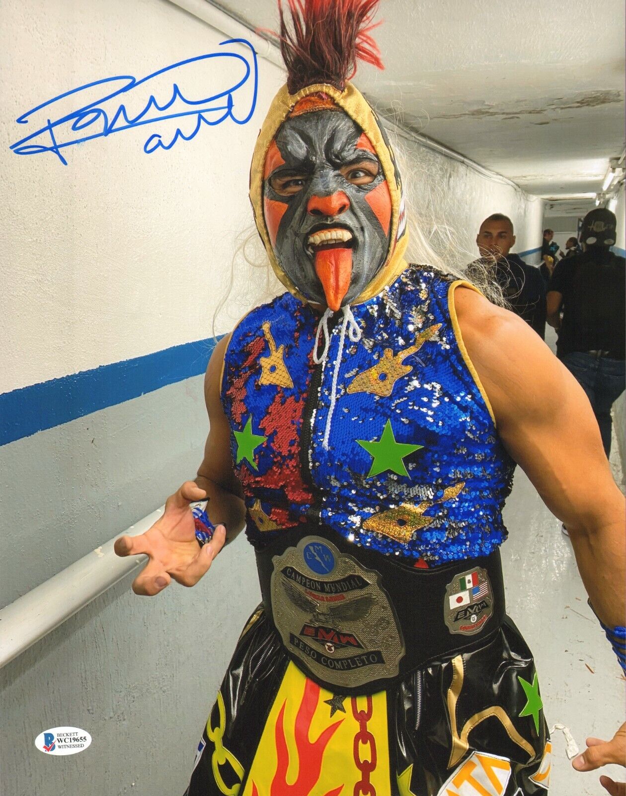 Psycho Clown Signed 11x14 Photo Poster painting BAS COA CMLL AAA Lucha Libre Picture Autograph 5