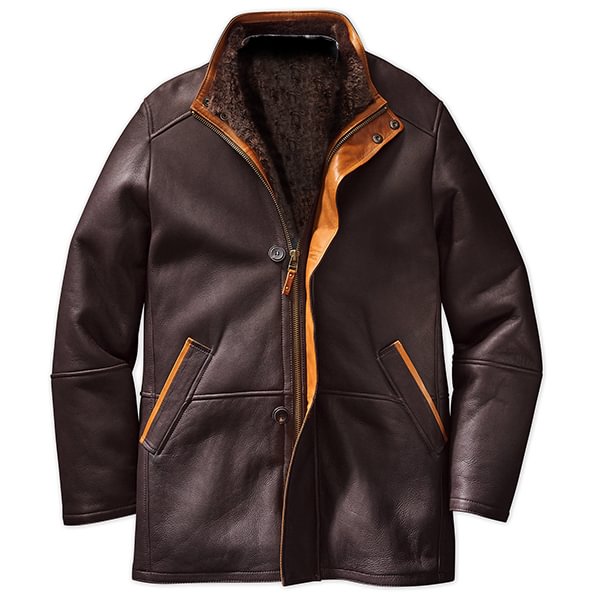 Men's Autumn & Winter Lined Fleece Vintage Mid Length PU Jacket