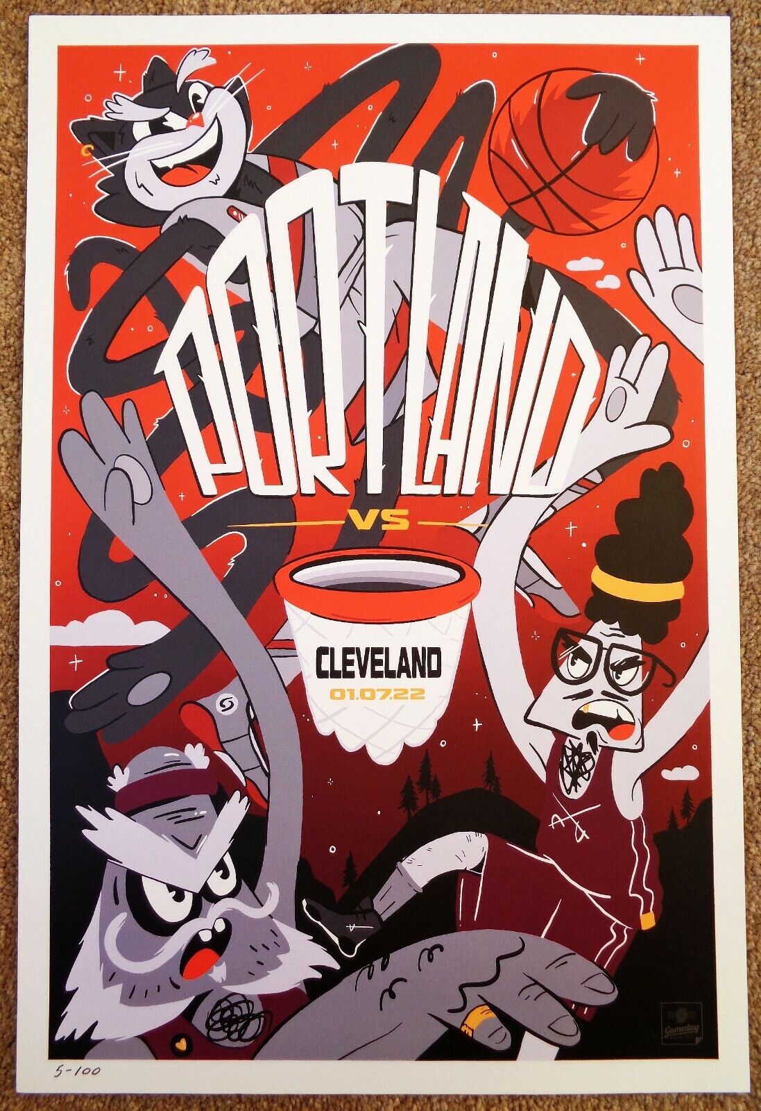 Portland Trailblazers GAMEDAY POSTER 5/100 Cleveland Cavaliers Blazers 1-7-22