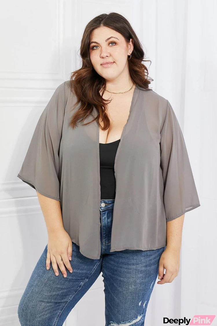 Melody Just Breathe Full Size Chiffon Kimono in Grey