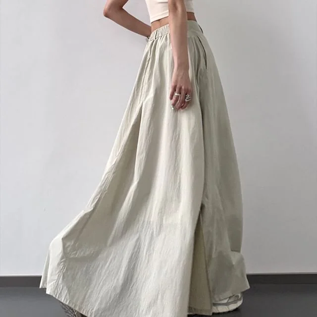 High A-Line Slit Maxi Plain Skirt Rise