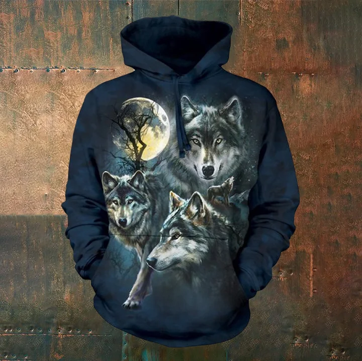 Wearshes Men'S Wolf Animal Print Casual Hoodie