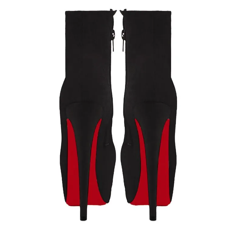 150mm Women's Sky High Heels Red Soles Platform Winter Suede Ankle Boots-vocosishoes