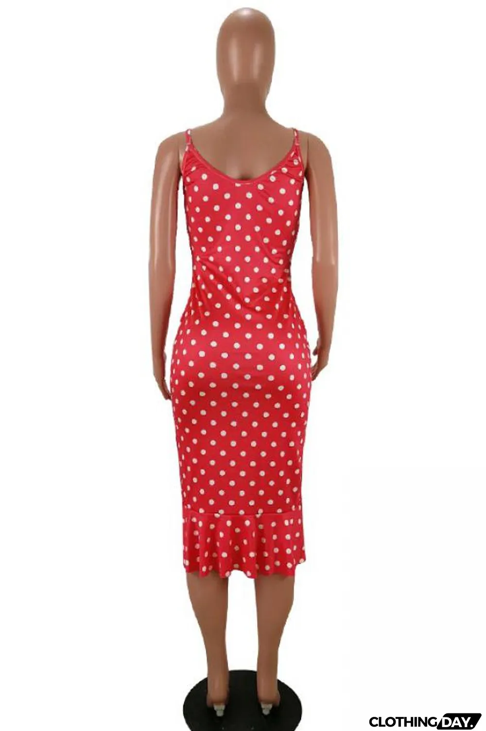 White Polyester Sexy Fashion Spaghetti Strap Sleeveless Slip Step Skirt Knee-Length Print ruffle Patchwork