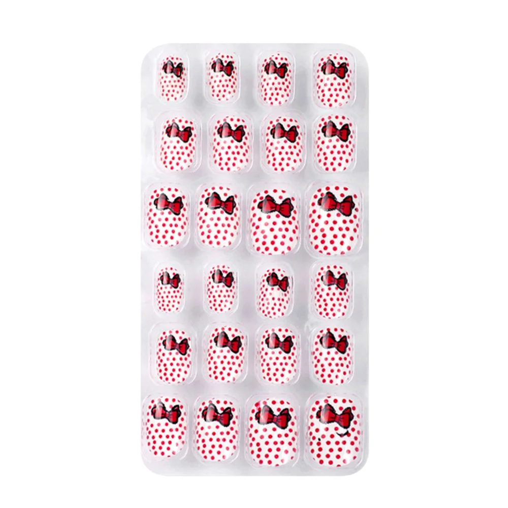 24Pcs/box Kids False Nails Press On Nail Cartoon Full Cover Fake Nails Snowflake Design Manicure Tips Nail Art for Children