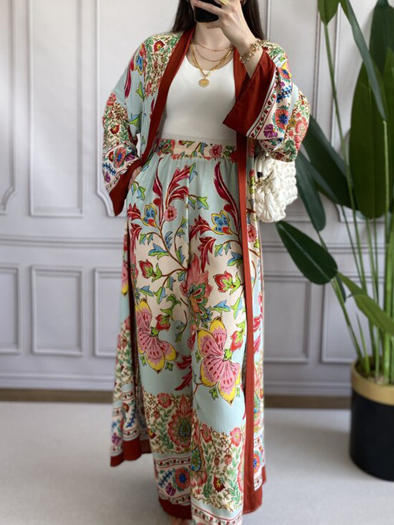Casual Printed Robe & Wide-leg Pants Two-piece Set | Oxredo Shop Ramadan Sale
