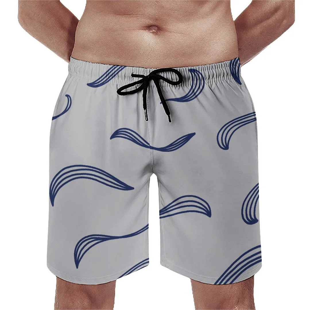 Abstract Navy Blue Doodle Wave Men's Swim Trunks Summer Board Shorts Quick Dry Beach Short with Pockets
