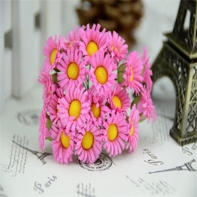 10pcs/lot Mini Silk Daisy Artificial Flowers Bouquet Multicolor Scrapbooking Flower flowers DIY Ball Stamen Wedding Decoration
