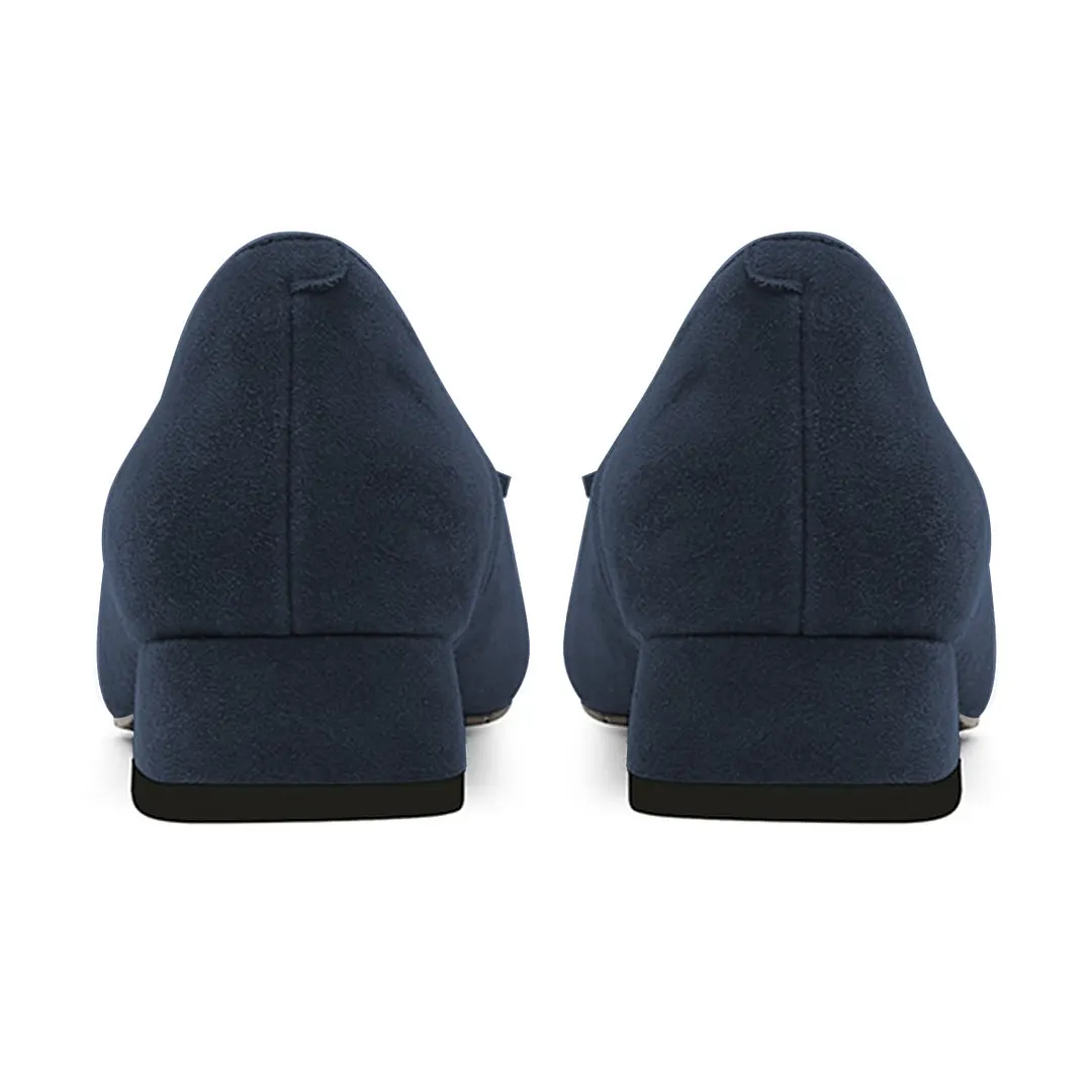 Vegan Suede Tassel Accent Square Toe Loafer Pumps Heels Deep Blue