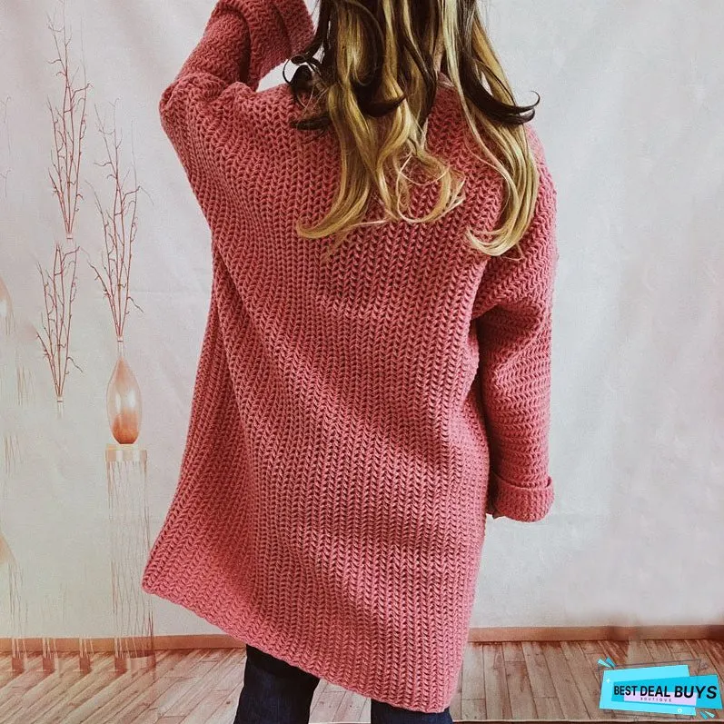 Casual Solid Colour Knitted Cardigan