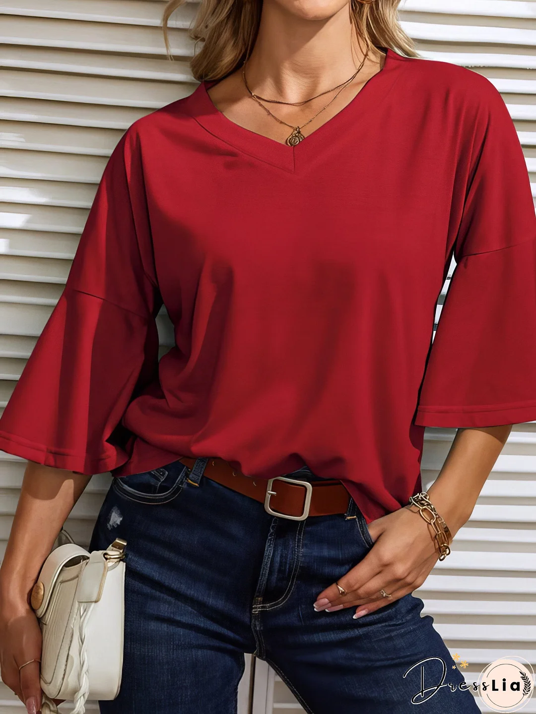 Casual V Neck Long Sleeve Shirt