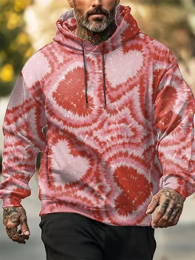 Men's Heart Tie Dye Printed Hoodie