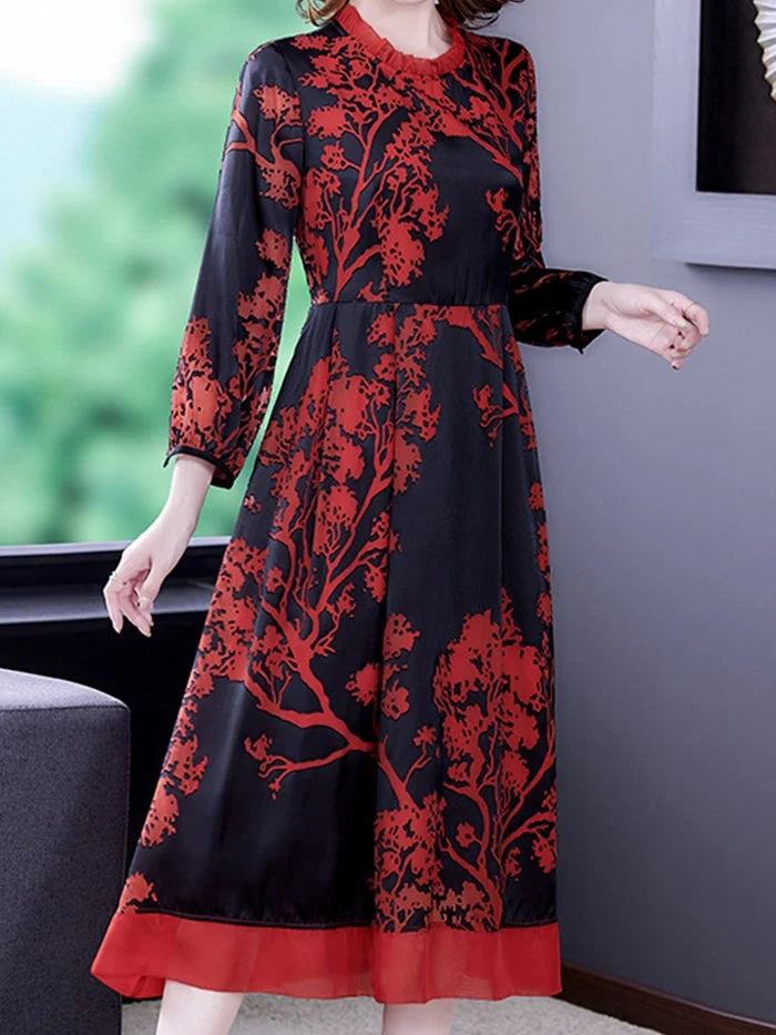 Fashion Mulberry Silk Red Jacquard Dress
