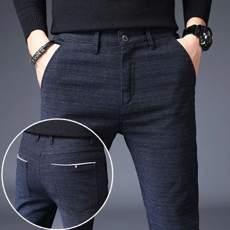 Castrwheels Streetwear Fashion Men Plaid Suit Pants Spring Autumn New Korean Slim Daily Business Male Sports Straight Casual Full Trousers