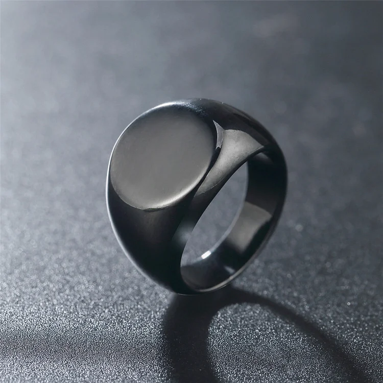 Simple Round Band Signet Ring for Men-VESSFUL