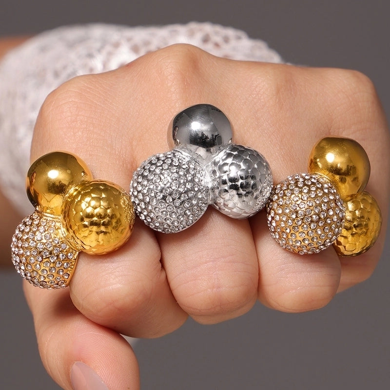 Elegant Luxurious Vacation Geometric Imitation Diamond Titanium Steel Zircon 18K Gold Plated Rings