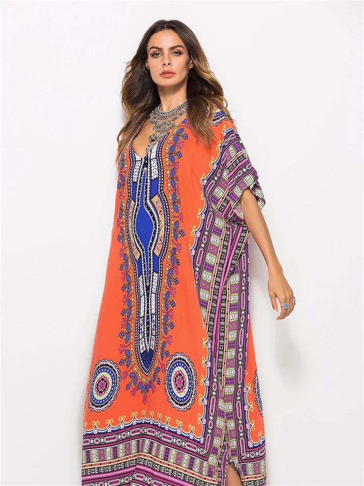 Spring and Summer Women's Dress Large Hot Print Casual Fashion Dress Robe Beach Skirt | IFYHOME