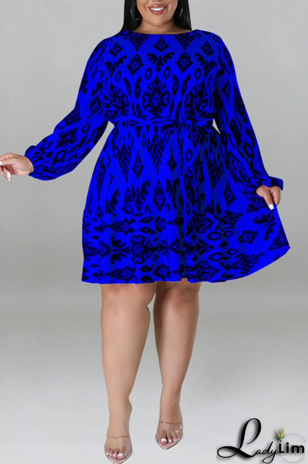 Light Apricot Casual Print Bandage Patchwork O Neck Straight Plus Size Dresses