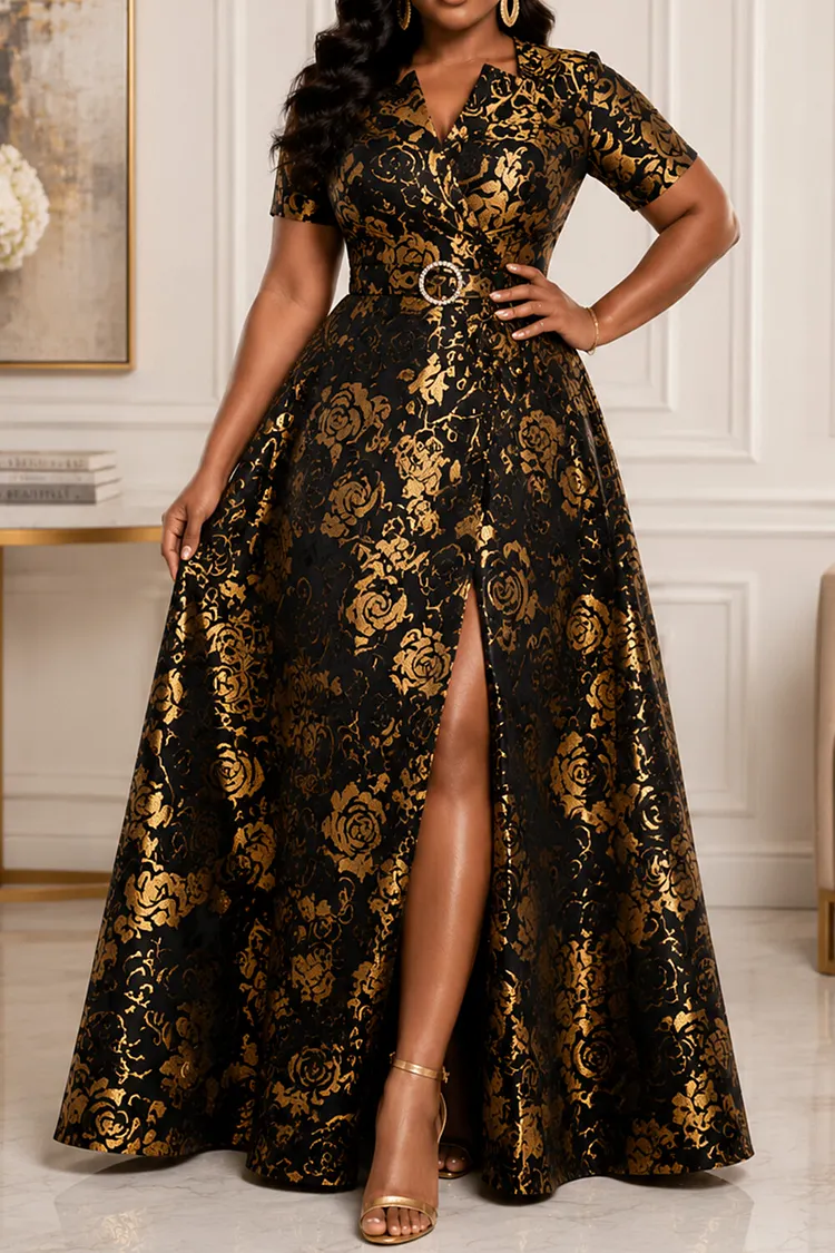 gold evening dresses plus size SHEIN Belle Champagne Prom Dress,Spring Elegant Wedding Guest Prom Gown,Floral Sequin Gradient Embroidered Mesh Formal Dinner Party Dress and special occasions Womens Plus Size Gold Sequin