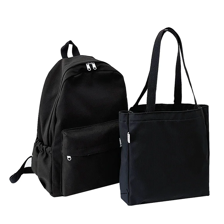 2pcs/set Women Backpack Fashion Travel Backpacks Schoolbag with Handbag (Black)