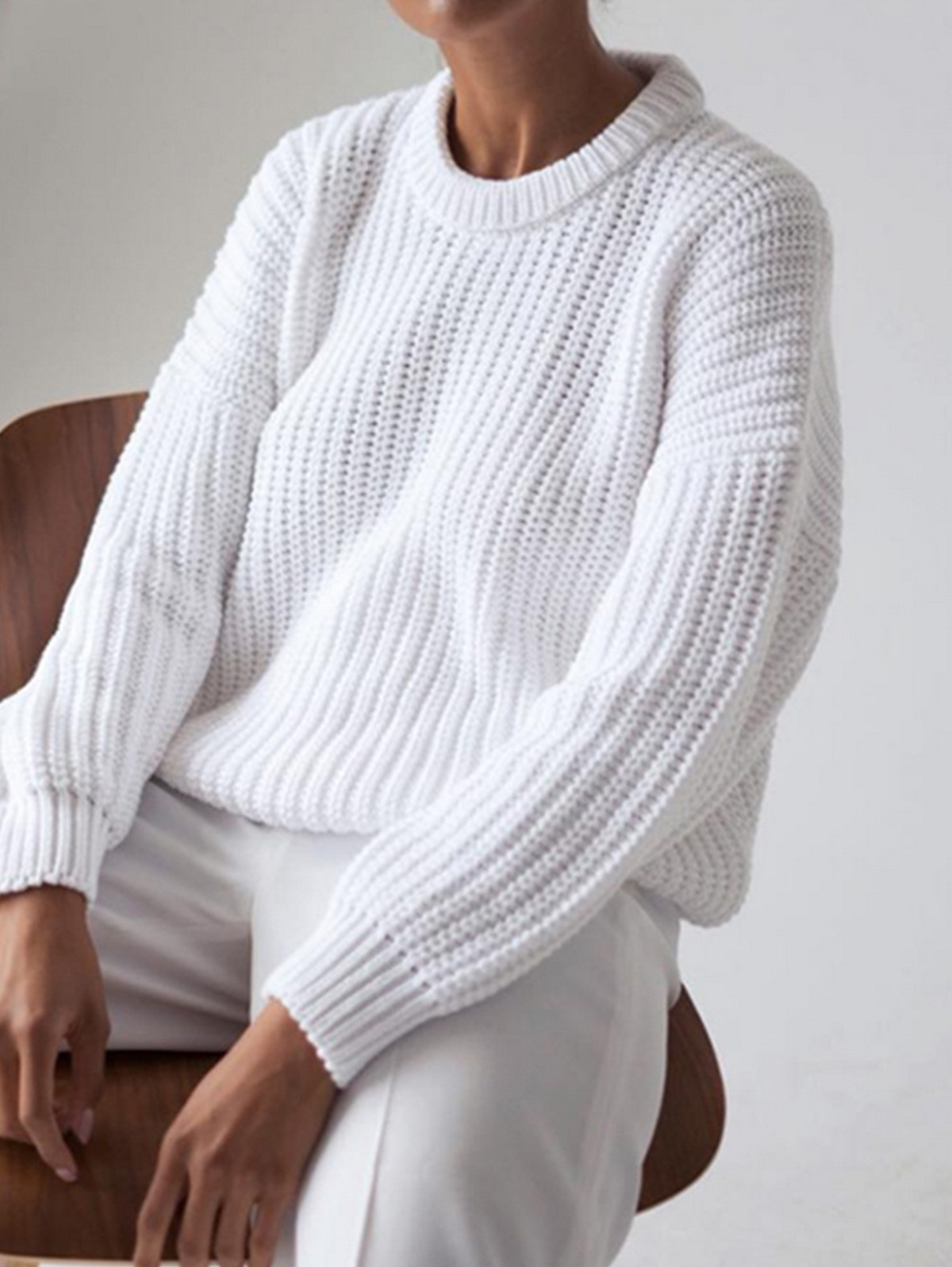 Casual Solid Round Neck Long Sleeve Knitted Sweater