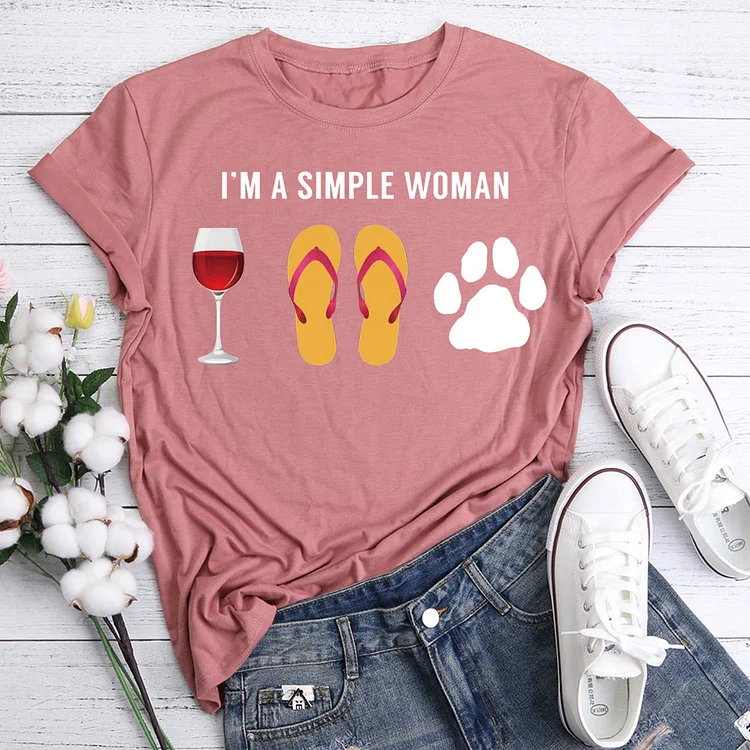 I Am A Simple Woman Wine Beach Sandals Dog Lover T-Shirt Tee-05588