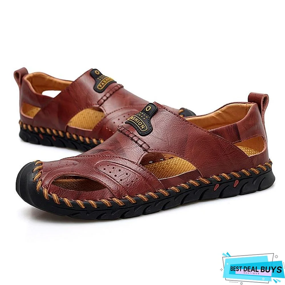 Men's Leather Beach Sandals Outdoor Breathable Casual Footwear Walking Sandals