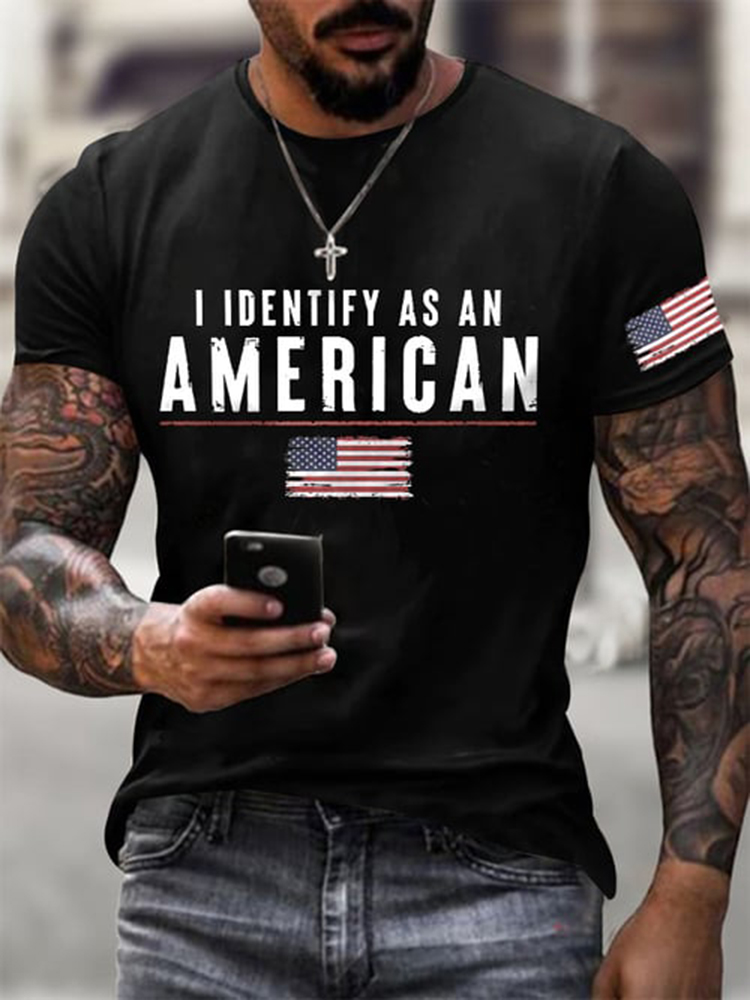 Comstylish Men's I Identify As An American Printed Round Neck T-Shirt