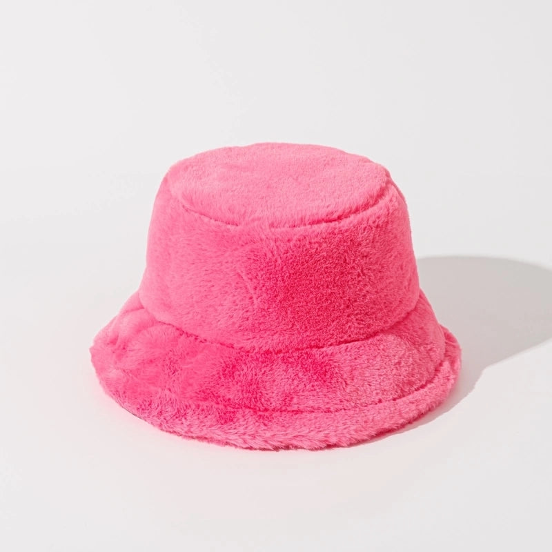 Autumn And Winter New Imitation Rabbit Fur And Velvet Fisherman Hat Women’s Thickened Warm Basin Hat Fashionable Bucket Hat Candy Color