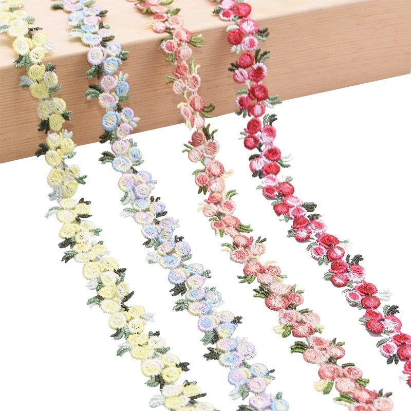 2Yards Flower Embroidered Lace Trim Ribbons Fabric Trim DIY Sewing Handmade Craft Materials Clothes Accessories Home Decoration