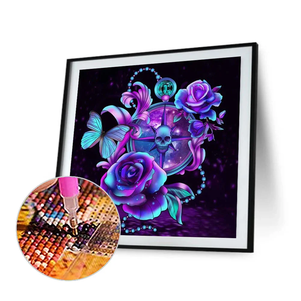 5D DIY Diamond Painting Kits Full Square Drill Skull Purple Rose Mosaic Picture