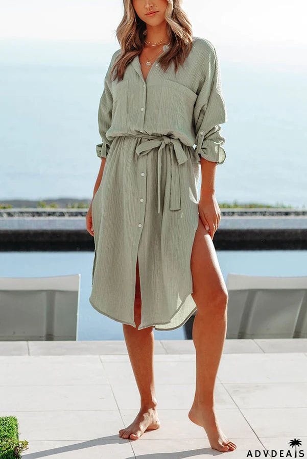 Sail The Coast Cotton Blend Cover Up Shirt Dress