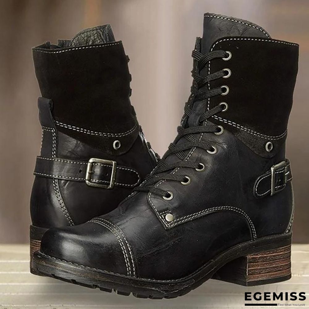 Classic Motorcycle Lace Up Ankle Boots | EGEMISS