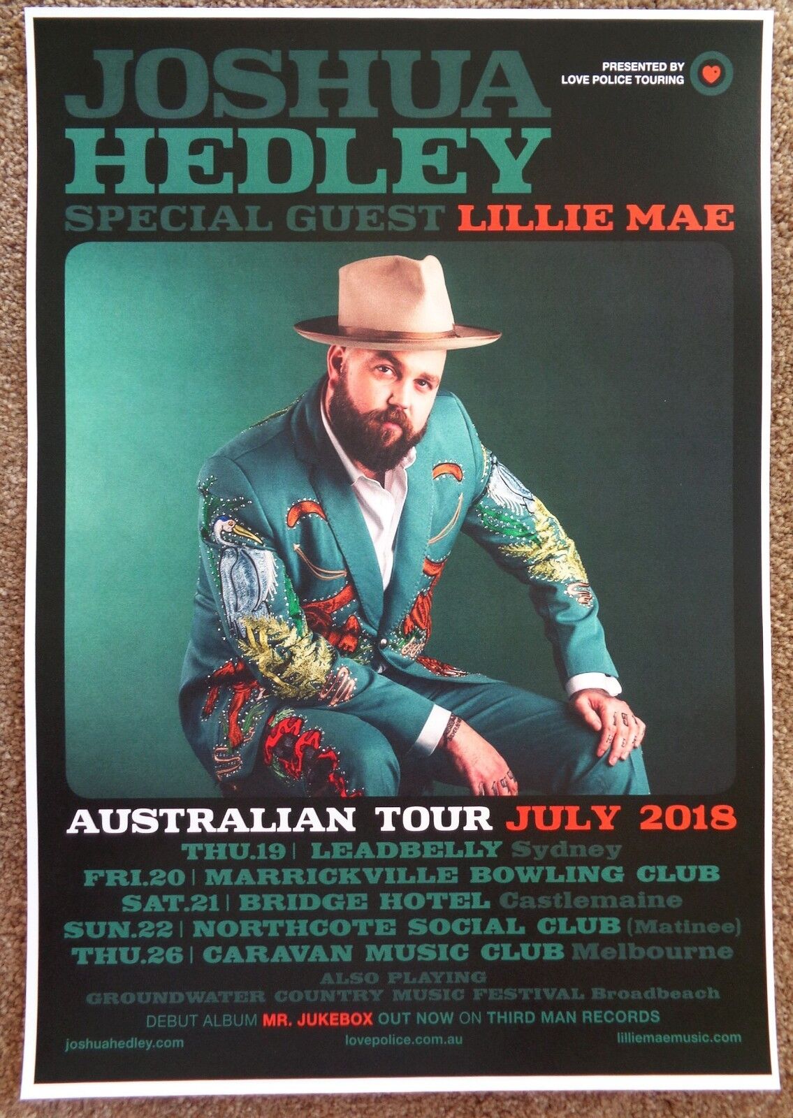 JOSHUA HEDLEY 2018 Tour POSTER Australia July Gig Concert