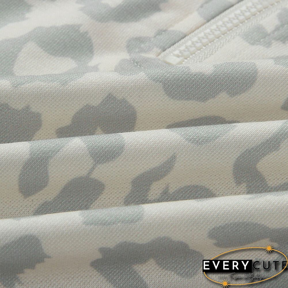 Apricot Zip Neck Leopard Print Pullover Sweatshirt