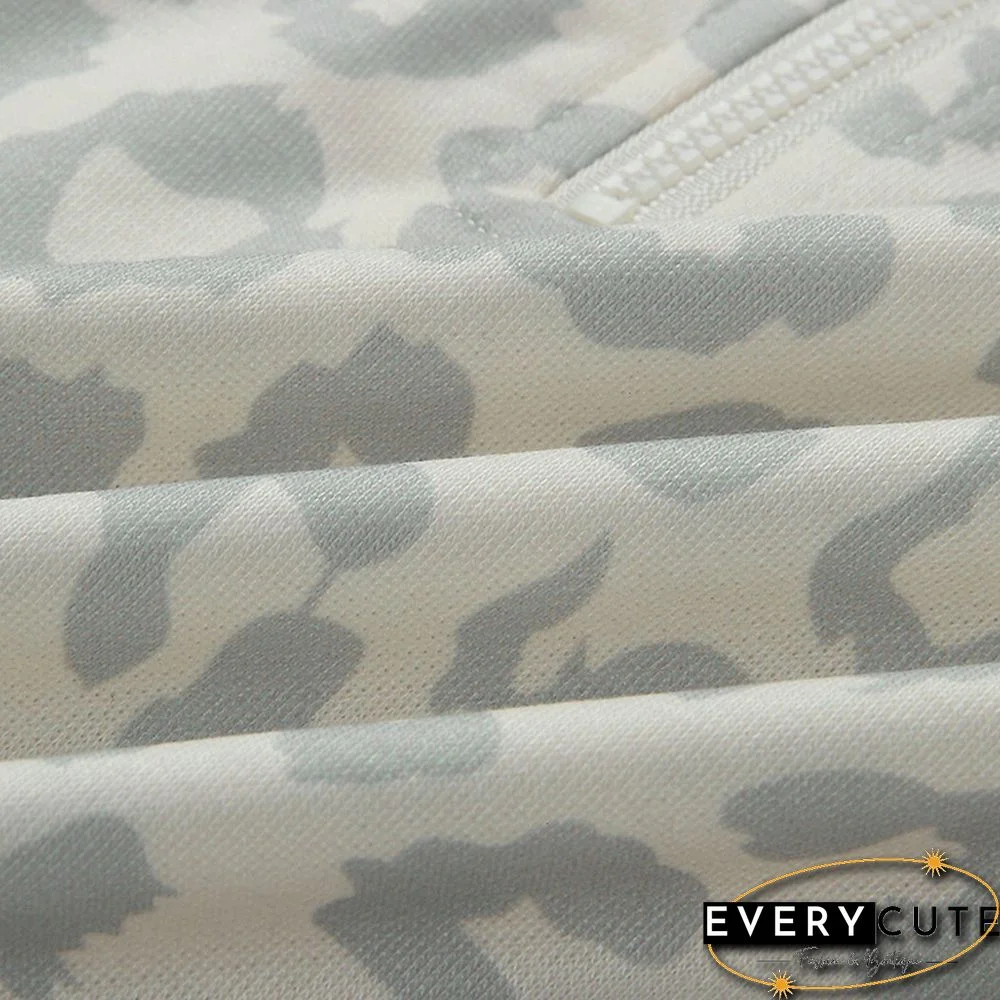 Apricot Zip Neck Leopard Print Pullover Sweatshirt