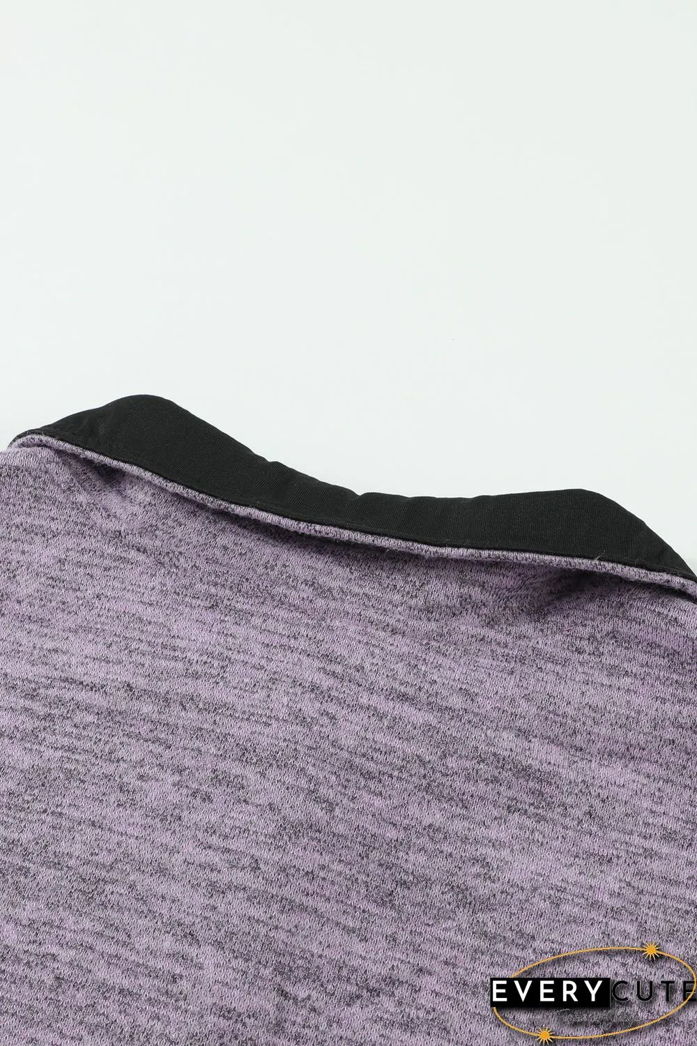 Purple Heathered Turn-down Collar Pullover Sweatshirt
